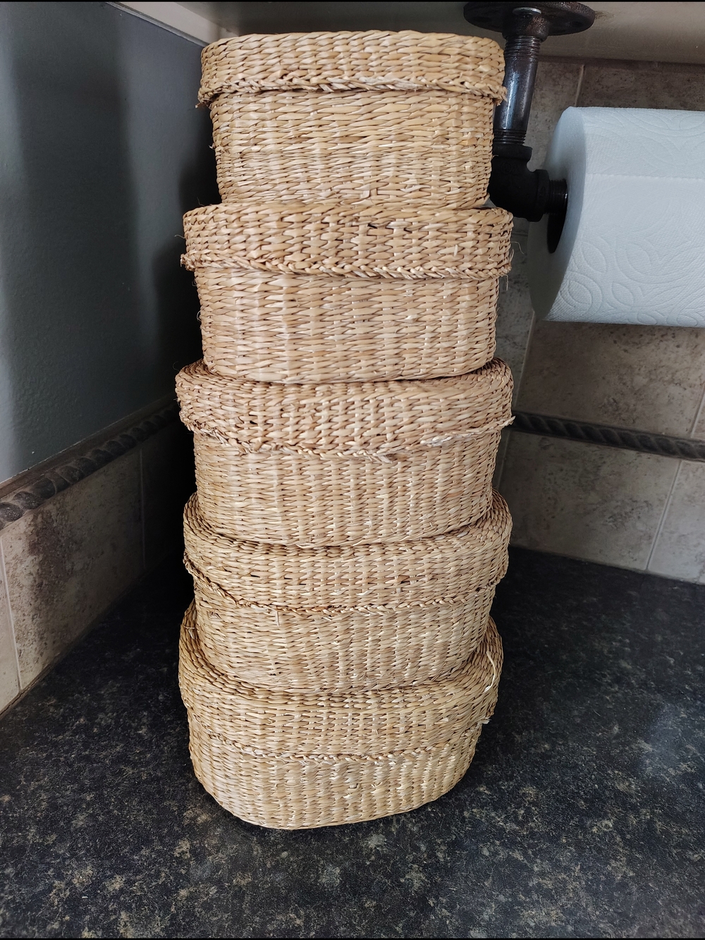 Vintage Woven Seagrass Nesting Storage Baskets - Natural